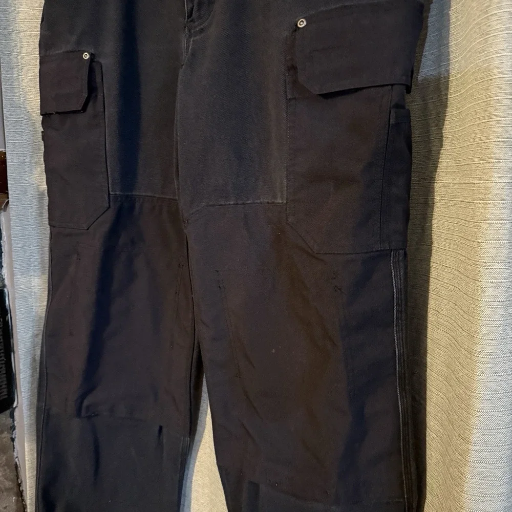 Duluth Trading Co Double Knee Cargo Pants Men's 38x32 Black Fire Hose Workwear